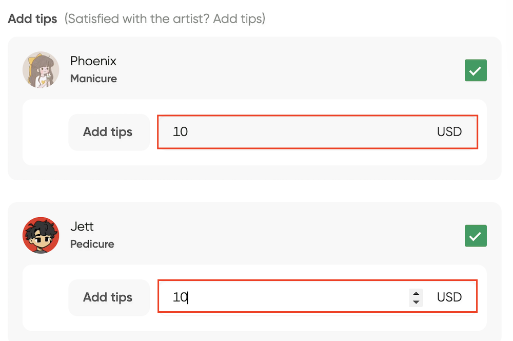 How to add tips to the artists at checkout 2