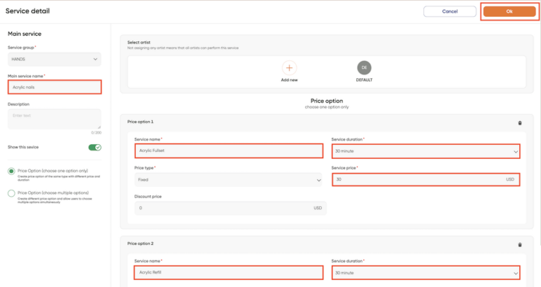 How to create main services & price options 6